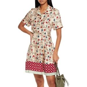 Ayeon Open-Back Floral-Print Silk-Twill Mini Shirt Dress